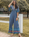 Floral Surplice Flutter Sleeve Jumpsuit