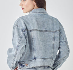 RISEN Full Size Button Down Cropped Denim Jacket