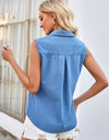 Pocketed Button Up Sleeveless Denim Top