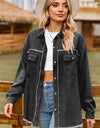 Raw Hem Denim Jacket with Pockets