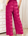 Double Take Full Size High Waist Tiered Shirring Velvet Wide Leg Pants