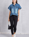 Pocketed Button Up Short Sleeve Denim Top