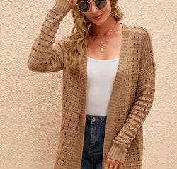 Openwork Horizontal Ribbing Open Front Cardigan