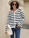 Striped Round Neck Button-Down Dropped Shoulder Cardigan