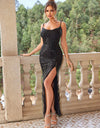 Backless Slit Sequin Spaghetti Strap Dress