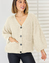 Pocketed Button Up Dropped Shoulder Cardigan