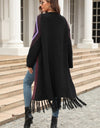 Geometric Fringe Hem Open Front Duster Cardigan