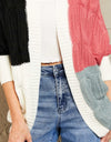 Woven Right Color Block Cable-Knit Batwing Sleeve Cardigan