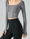 Seam Detail Thumbhole Sleeve Cropped Sports Top