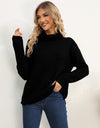 Slit Turtleneck Dropped Shoulder Sweater