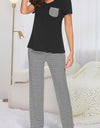 Pocketed Short Sleeve Top and Striped Pants Lounge Set