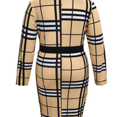 Plus Size Plaid V-Neck Long Sleeve Wrap Dress