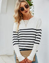 Angel Wings Striped Decorative Button Knit Top