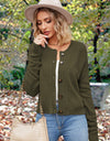 Button Up Round Neck Drop Shoulder Cardigan