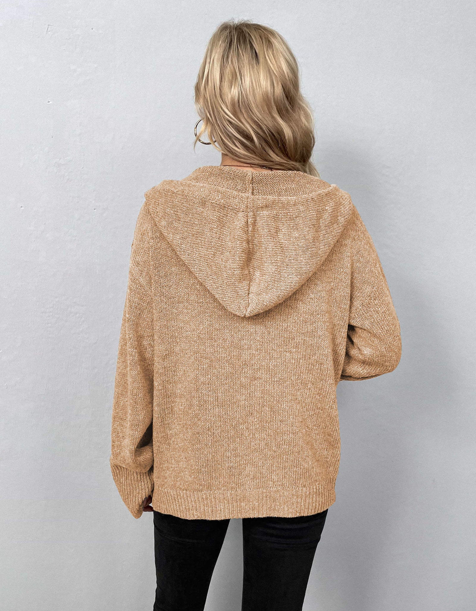 Button-Down Long Sleeve Hooded Sweater