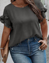 Plus Size Ruffled Round Neck Short Sleeve Blouse