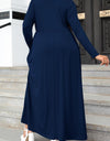 Plus Size Round Neck Long Sleeve Maxi Dress with Pockets