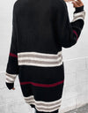 Striped Rib-Knit Drop Shoulder Open Front Cardigan