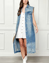 Veveret Full Size Distressed Sleeveless Longline Denim Jacket