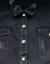 Raw Hem Collared Neck Long Sleeve Denim Jacket