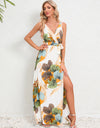 Slit Tied Printed Surplice Dress