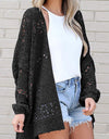 Openwork Open Front Long Sleeve Cardigan