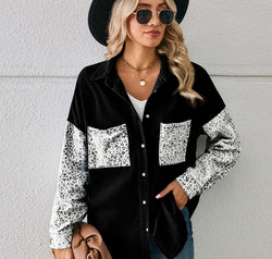 Leopard Button Up Denim Jacket