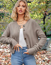 Button Up Round Neck Drop Shoulder Cardigan