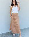 Doublju Comfort Princess Full Size High Waist Scoop Hem Maxi Skirt in Tan