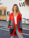 Color Block Open Front Hooded Cardigan