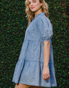 ODDI Washed Tiered Mini Denim Dress