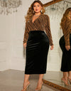 Plus Size Surplice Neck Long Sleeve Slit Dress