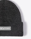 NEWYORK Patch Rib-Knit Cuffed Beanie