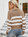 Striped Collared Neck Drop Shoulder Knit Top