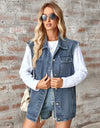 Raw Hem Sleeveless Button Up Denim Jacket