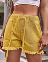 Drawstring Raw Hem Denim Shorts