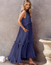 Ruffled Sleeveless Tiered Maxi Dress with Pockets