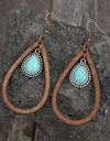 Wooden Turquoise Cutout Teardrop Earrings