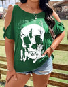 Plus Size Skeleton Graphic Round Neck Cold Shoulder T-Shirt