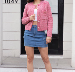 Button Up Round Neck Cardigan