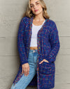 Plaid Fringe Trim Open Front Longline Cardigan