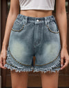 Raw Hem Studded Denim Shorts