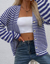 Striped V-Neck Button-Down Cardigan