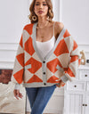 Geometric Lantern Sleeve Cardigan with Pockets