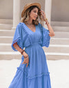 Tassel Trim Smocked V-Neck Short Sleeve Dress