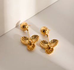Stainless Steel Flower Dangle Earrings