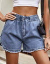 Raw Hem Elastic Waist Denim Shorts