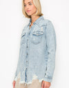 RISEN Button Up Distressed Denim Shirt