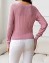 V-Neck Long Sleeve Eyelet Knit Top