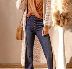 Dropped Shoulder Long Sleeve Crochet Duster Cardigan